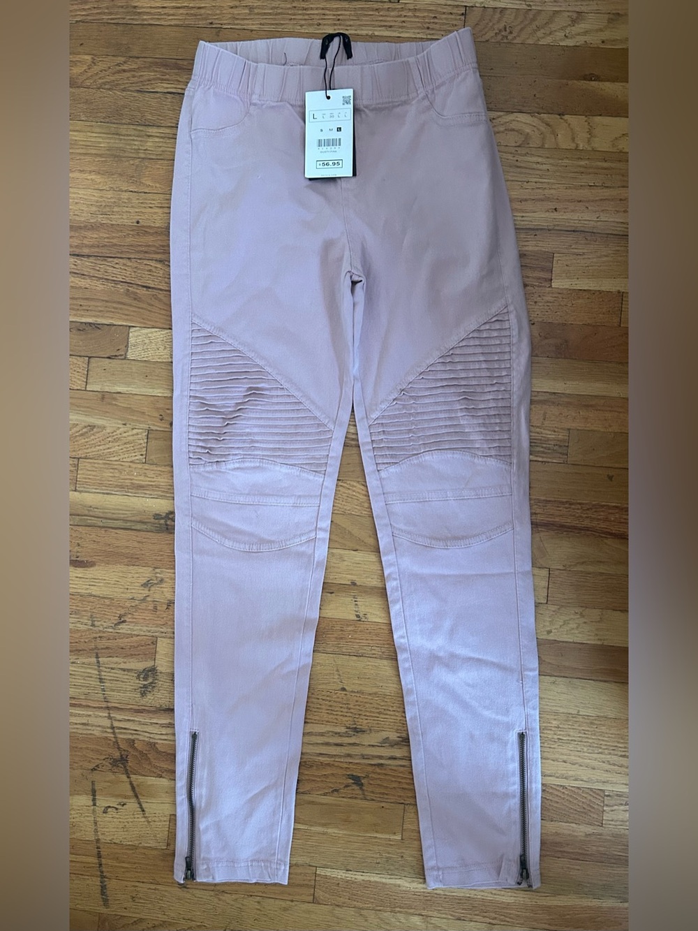 Beulah Blush Pink Moto-Style Skinny Pants